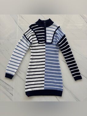 NEW STAUD Hampton Mini Sweater Knitted Dress in Adriatic Stripe Sz XL